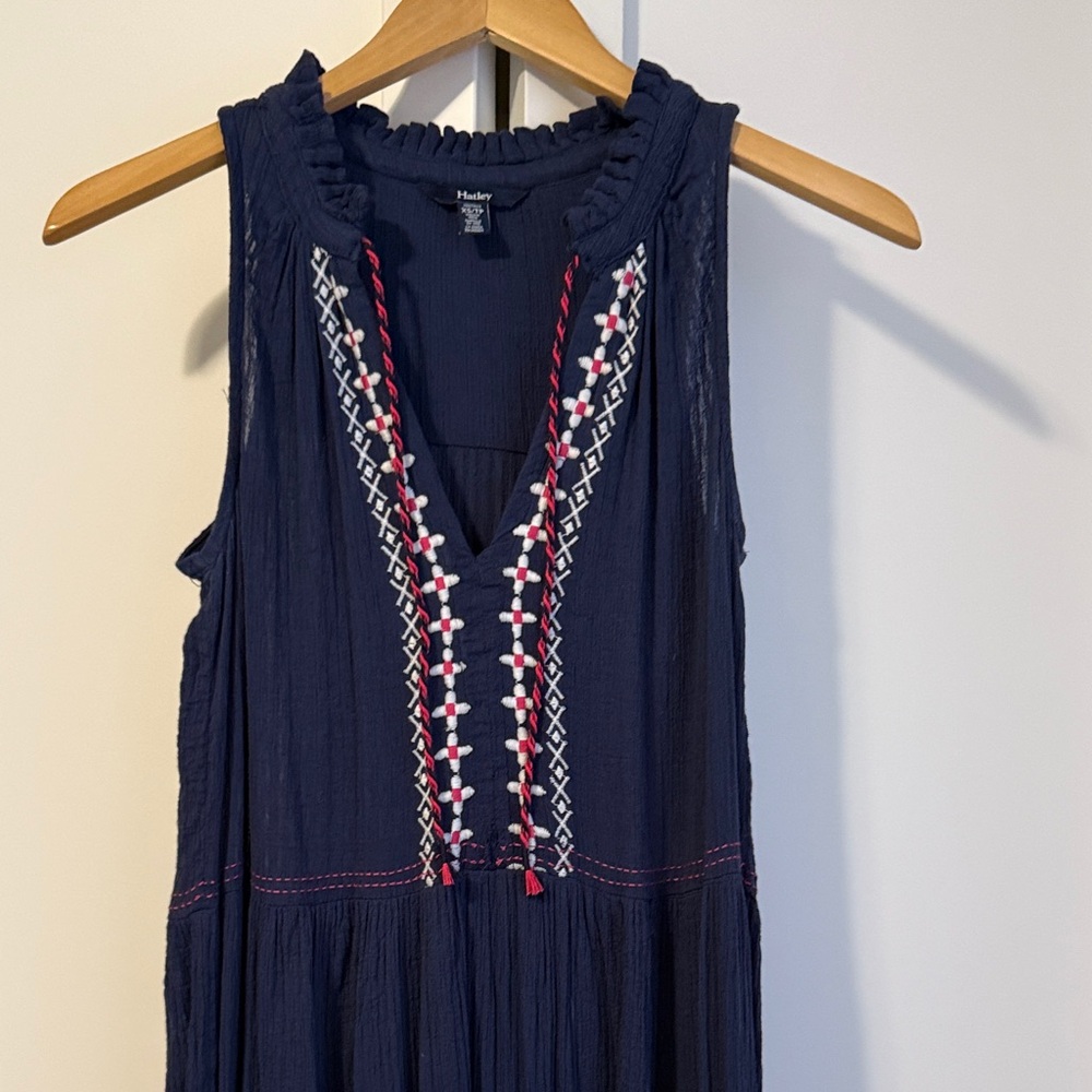 Hatley Navy Dress with Pink Embroidery